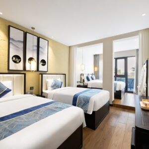 Hutong Garden View Quadruple Room with One Double Bed and Two Single Beds and Balcony